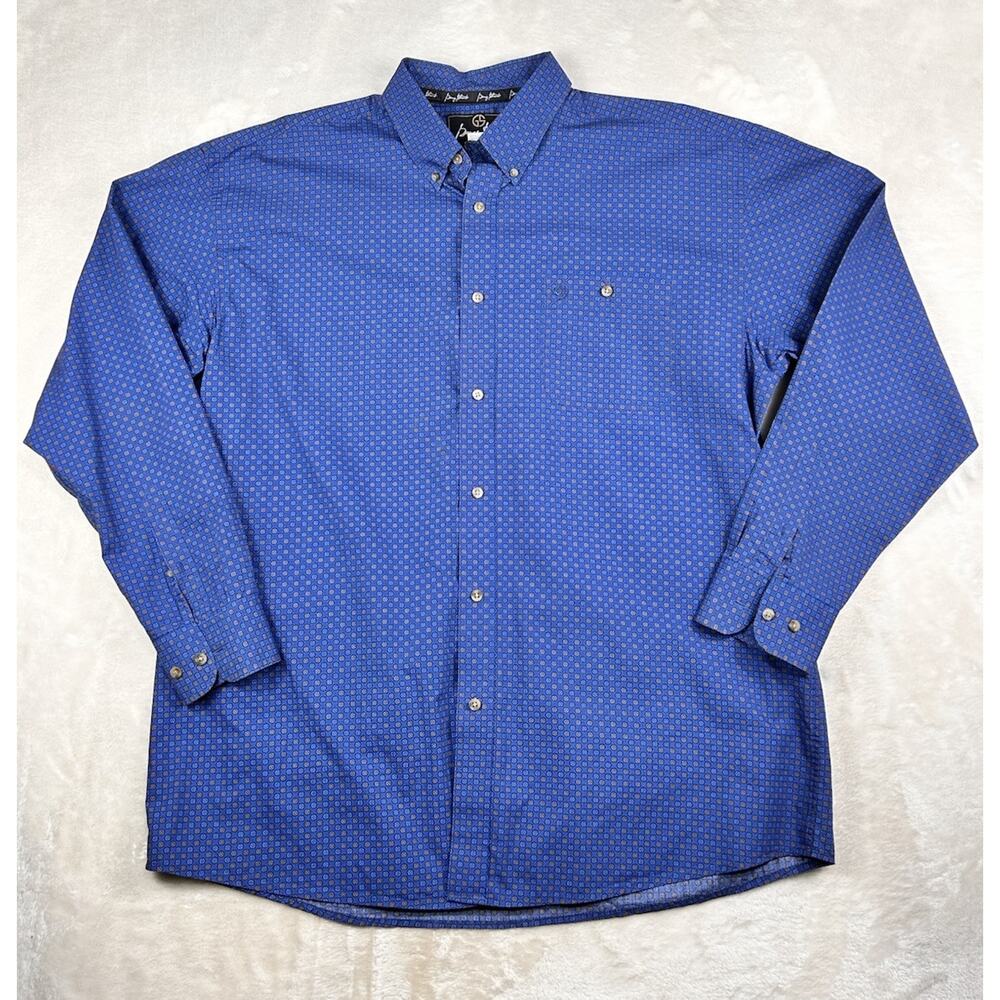 George Strait Wrangler Blue Shirt Men's XXL Cowboy Cut Long Sleeve Button Up